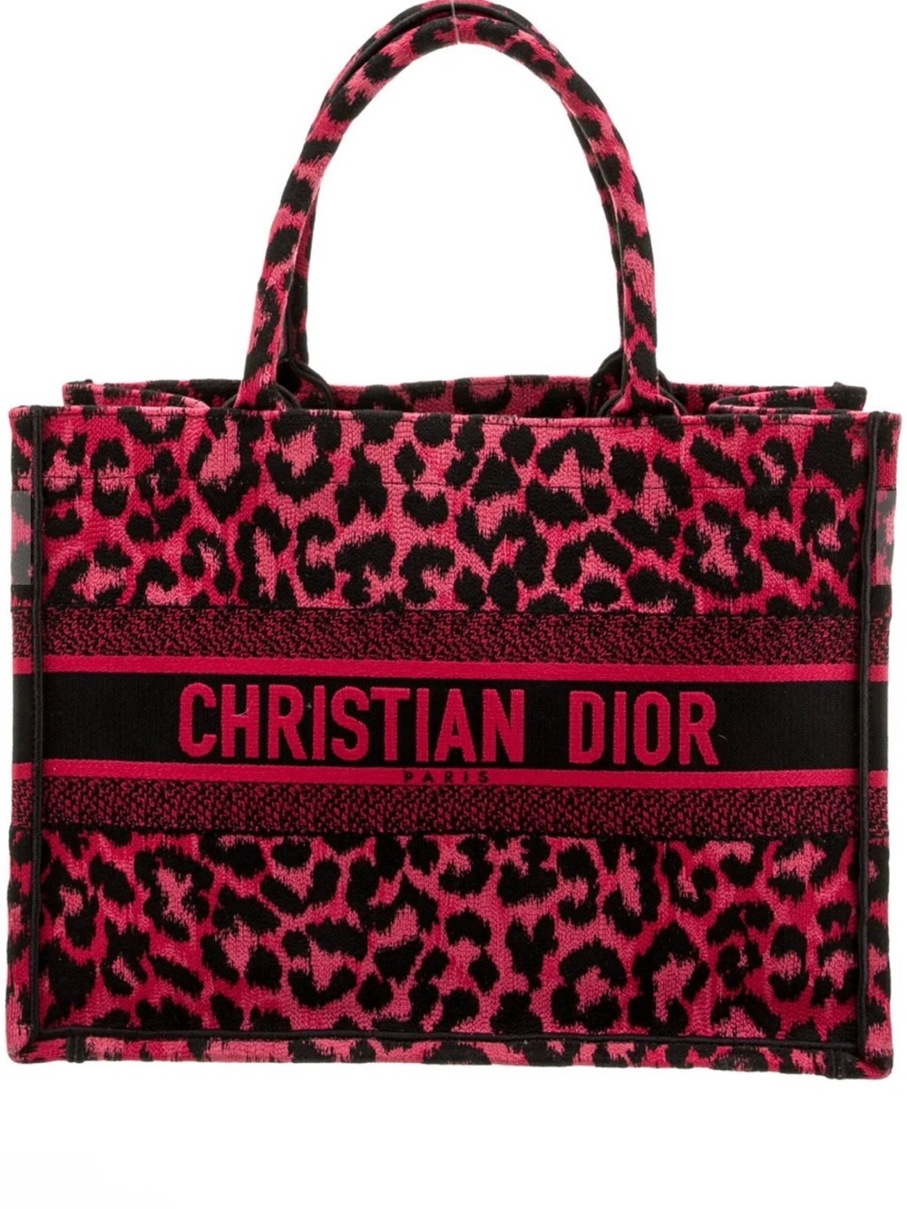 Dior Pink and Black Leopard Canvas Tote with Logo Band